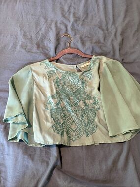 Embroidered Retro Emerald Green Women’s Blouse